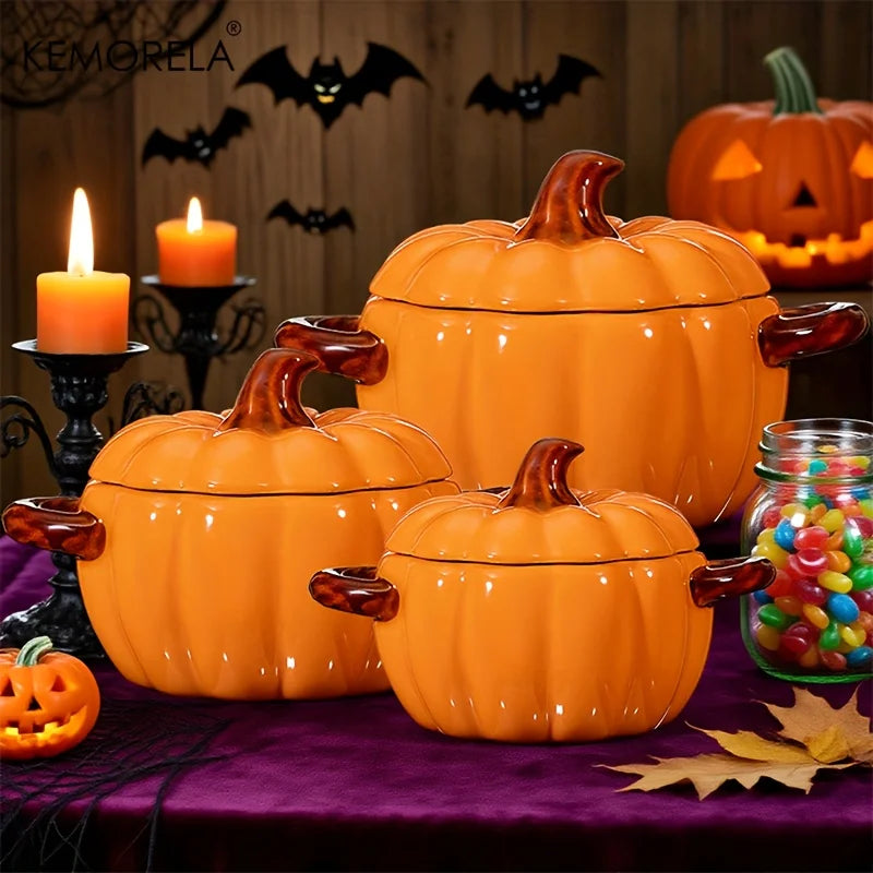 KEMORELA Ceramic Pumpkin Casserole Pot – Oven-Safe with Lid Ceramic Casserole Pot Axl