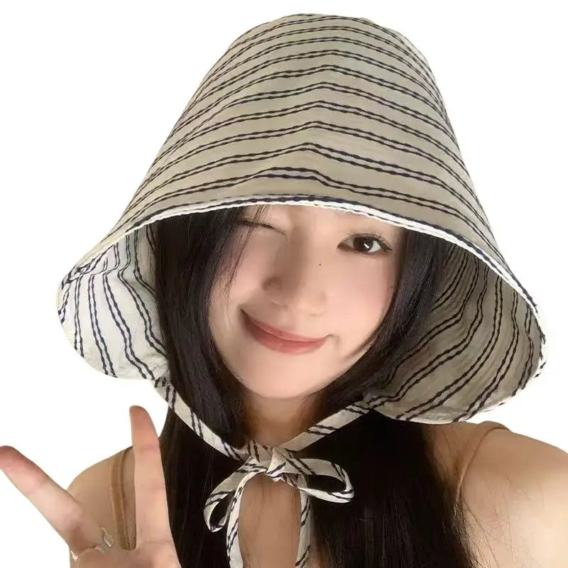 Women's Wide Brim Foldable Striped Bucket Hat | Sun Hat Wide Brim Sun Hat Axl