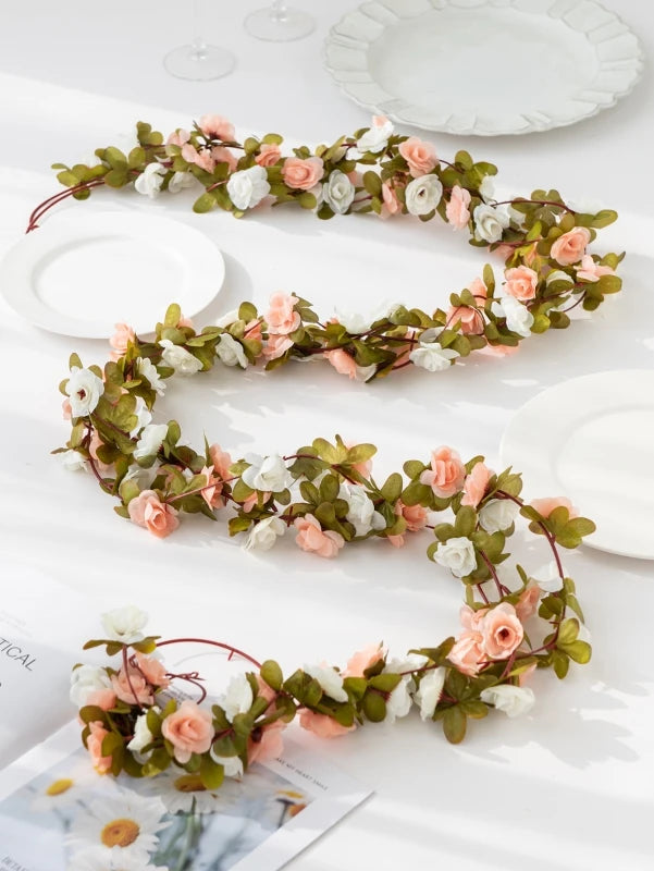 Rose Artificial Flower Vine Garland – Silk Wedding & Home Decor Artificial Flower Garland Axl Light Yellow 1 pc