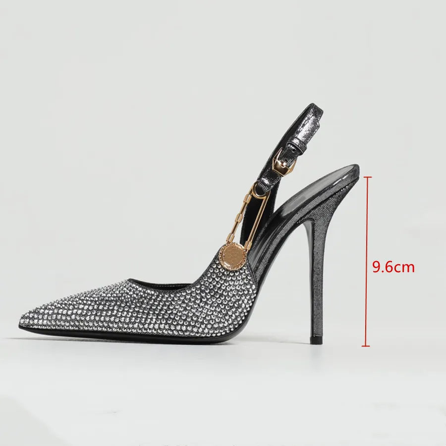 Women's Rhinestone Stiletto Slingback Pumps – Pointed Toe Heels Stiletto Slingback Pumps Axl