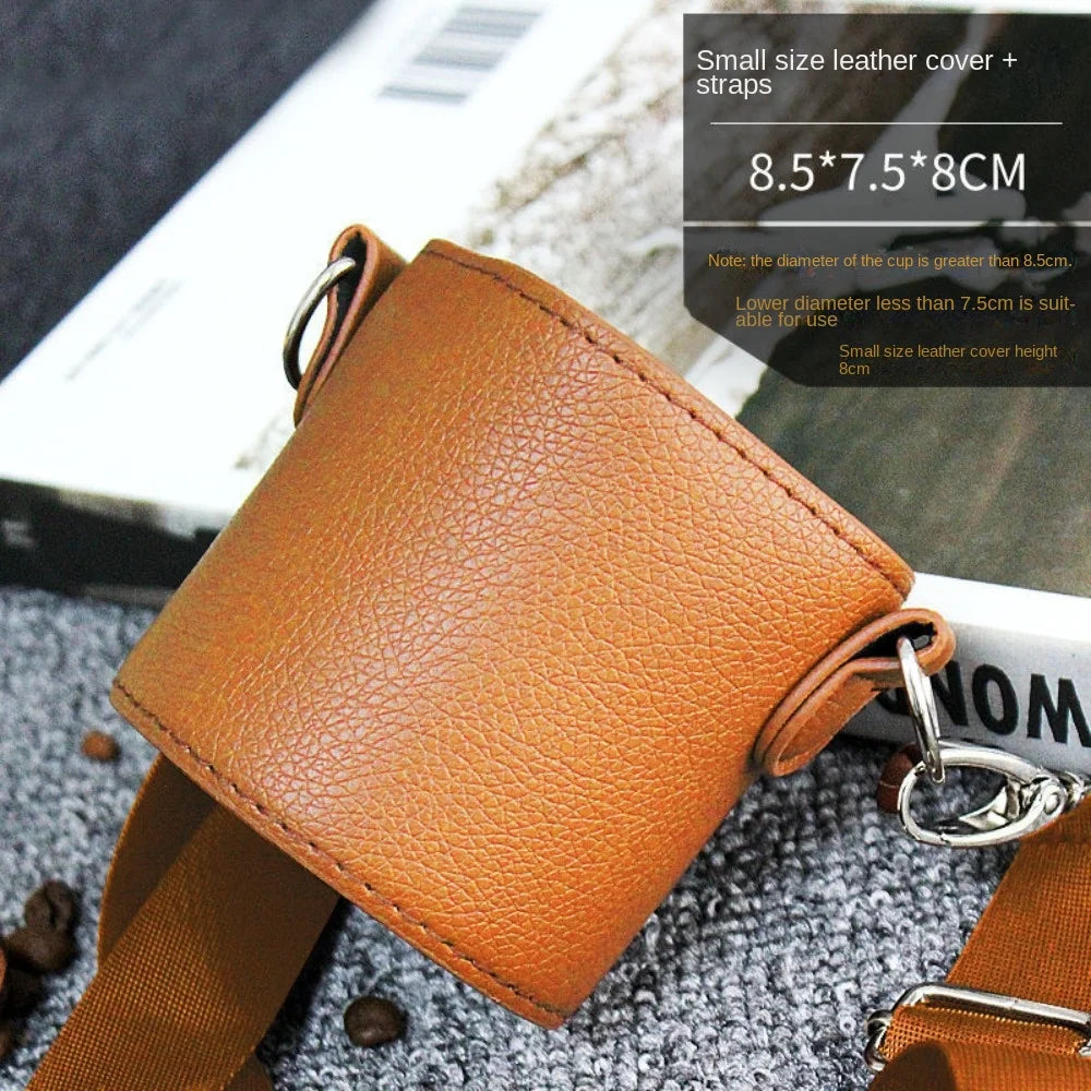 PU Leather Cup Holder Bag with Adjustable Shoulder Strap Leather Cup Carrier Bag Axl