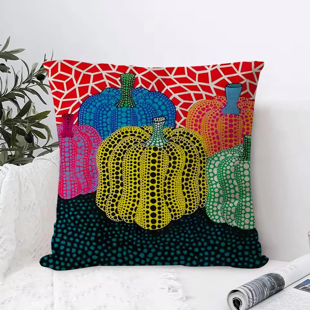 Yayoi Kusama Abstract Pumpkin Linen Cushion Cover | Art Décor Decorative Cushion Cover Axl White6 50X50cm