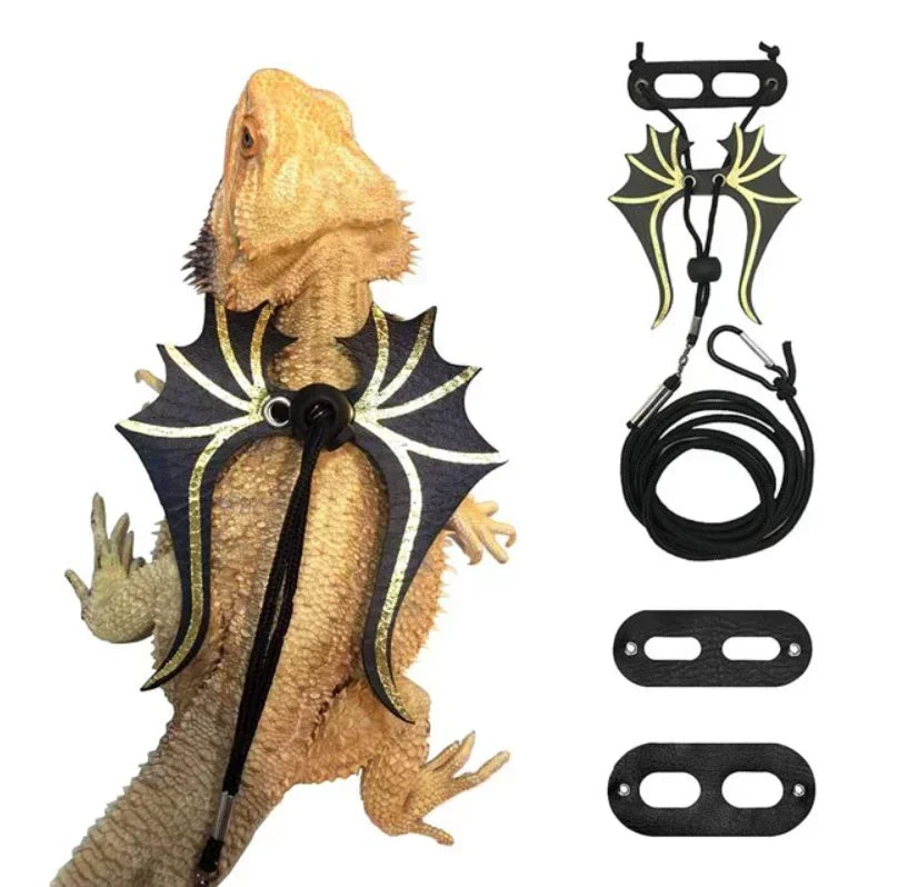 Bearded Dragon Dinosaur Wing Harness & Leash – 3 Size Pack Reptile Harness Leash Axl black