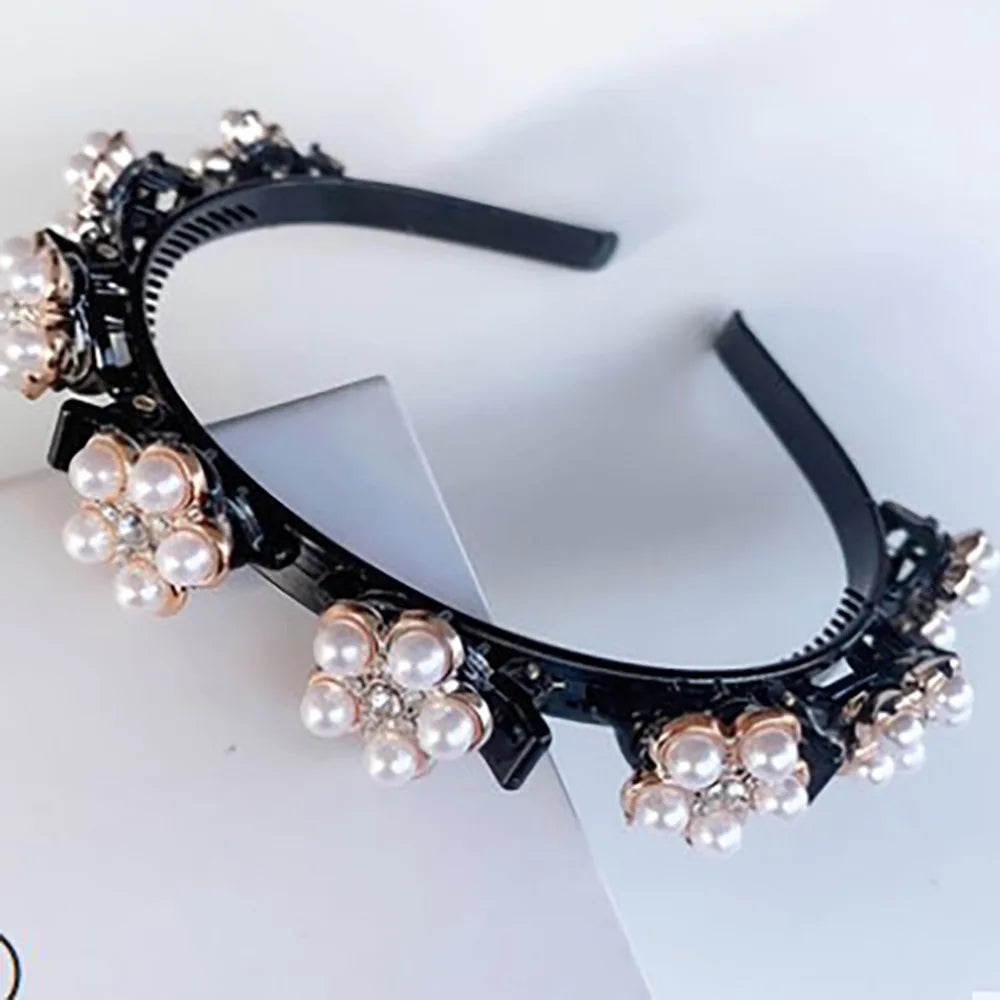 Rhinestone Pearl Flower Hair Braider Toothed Headband | Zircon Decorative Headband Axl Style 9