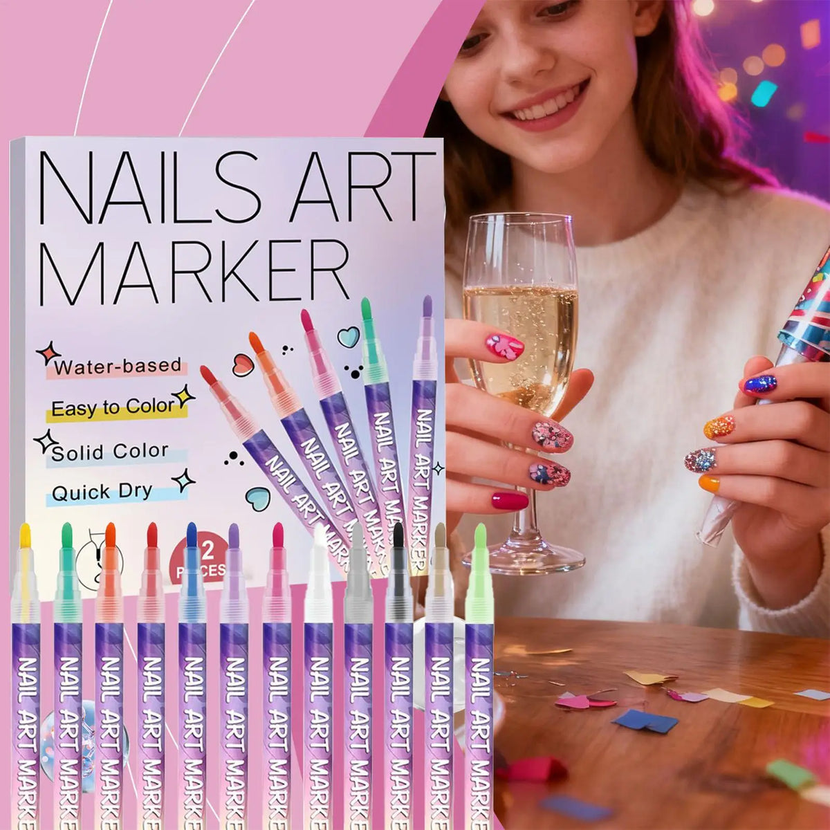 12-Piece 3D Nail Art Pens – Waterproof Nail Markers Set Nail Art Pen Set Axl