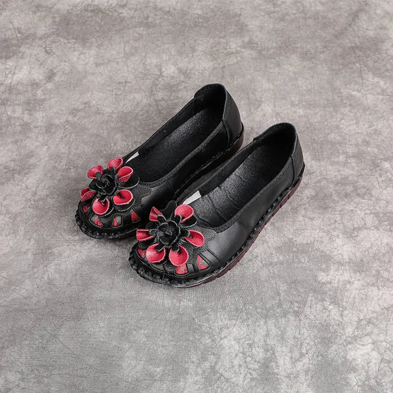 Lorilury Women's Handmade Floral Cowhide Leather Loafers Leather Flat Loafers Axl