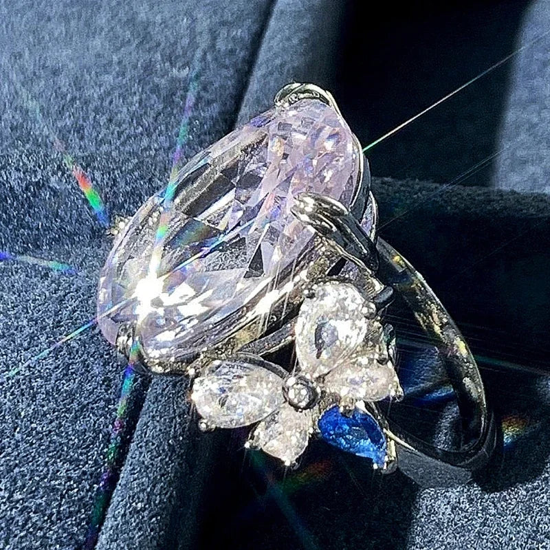Huitan Oval CZ Butterfly Cocktail Ring for Women | Trendy Cocktail Ring Axl