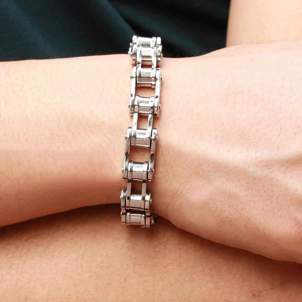 Punk Stainless Steel Motorcycle Chain Bracelet 8.5" Silver Chain Bracelet Axl