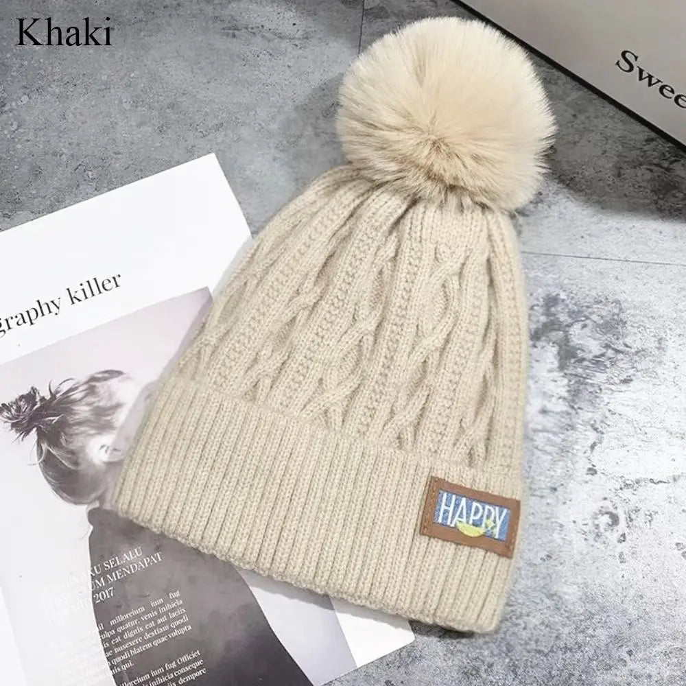 Women's Pompom Knit Beanie – Thickened Winter Warm Hat Winter Knit Beanie Axl khaki