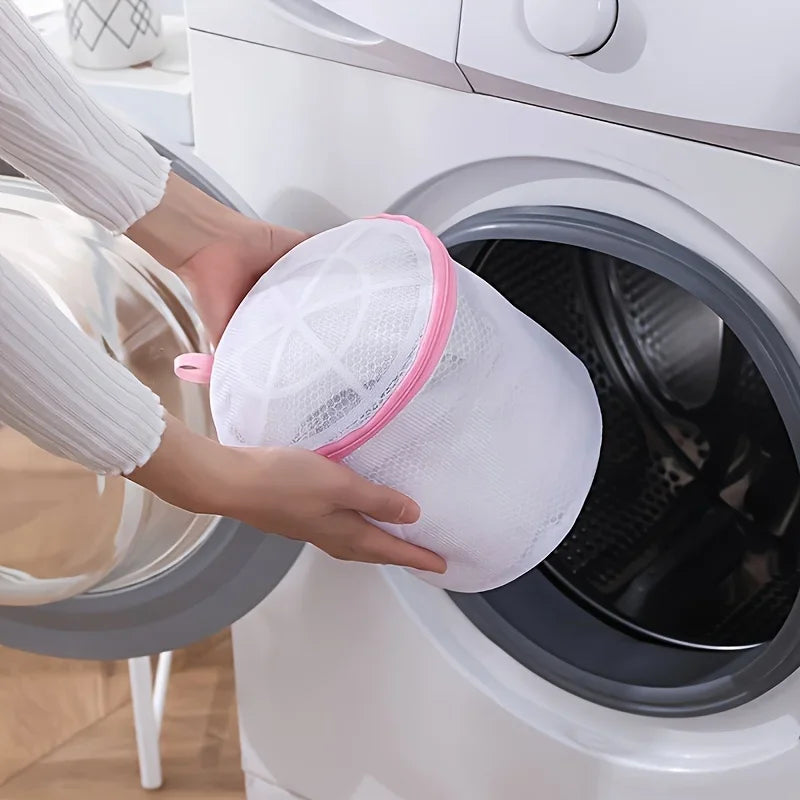 Mesh Bra Laundry Bag – Foldable Oval with Pink Zipper Mesh Laundry Bag Axl