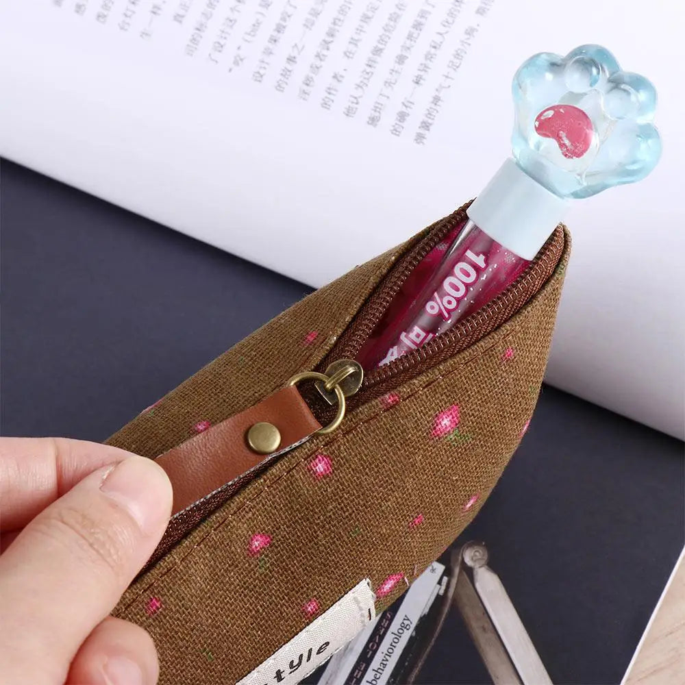 Floral Canvas Pencil Case Zipper Pouch – School & Office Pencil Case Pouch Axl