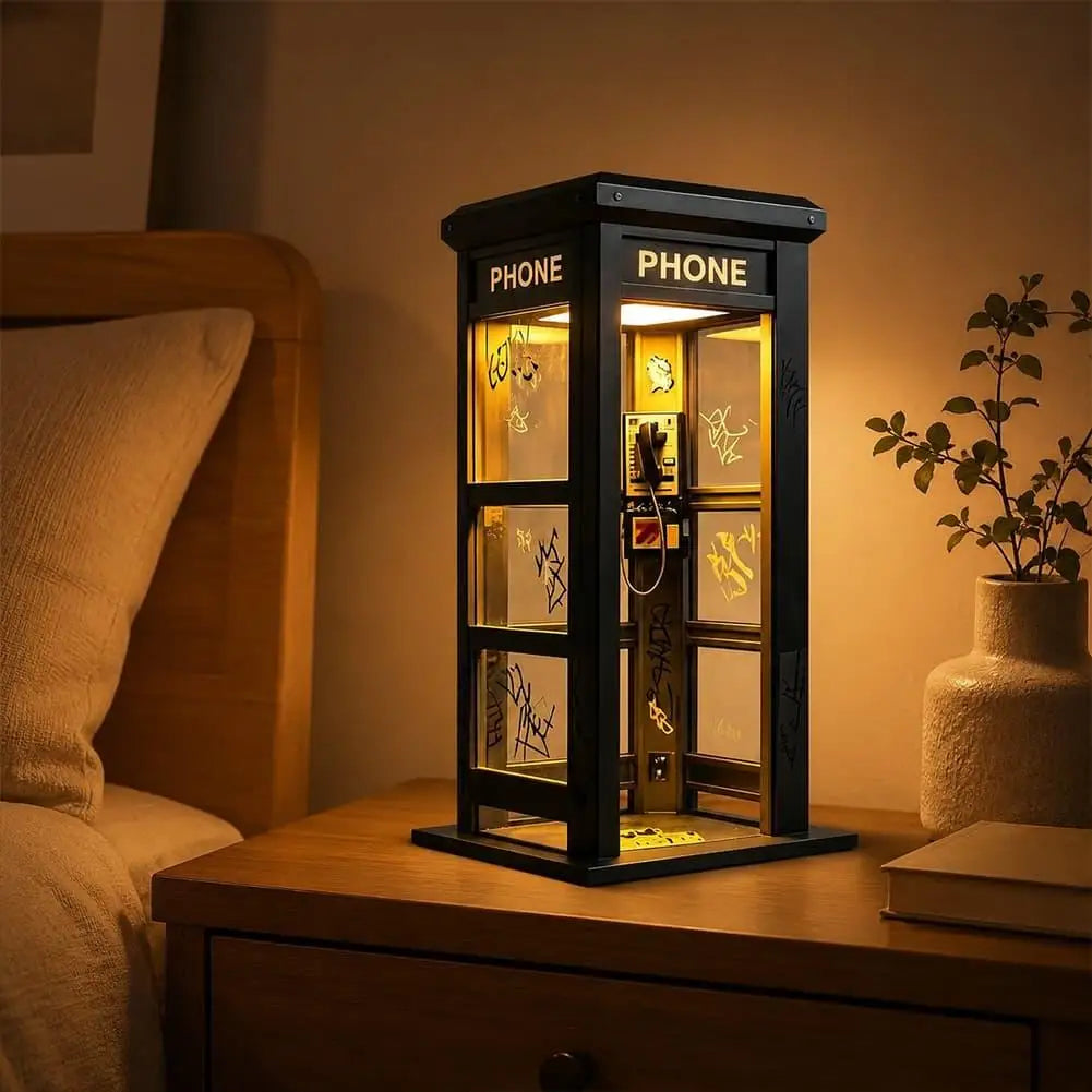 Retro Phone Booth Desktop Lamp – Vintage Ambient Night Light Decorative Desk Lamp Axl