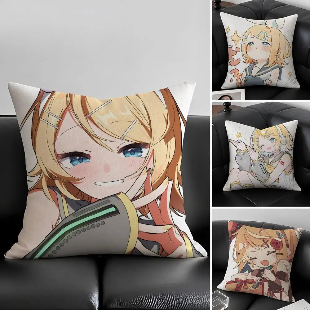 Kagamine Rin Linen Cushion Cover | Anime Pillow Case 6 Sizes Decorative Cushion Cover Axl