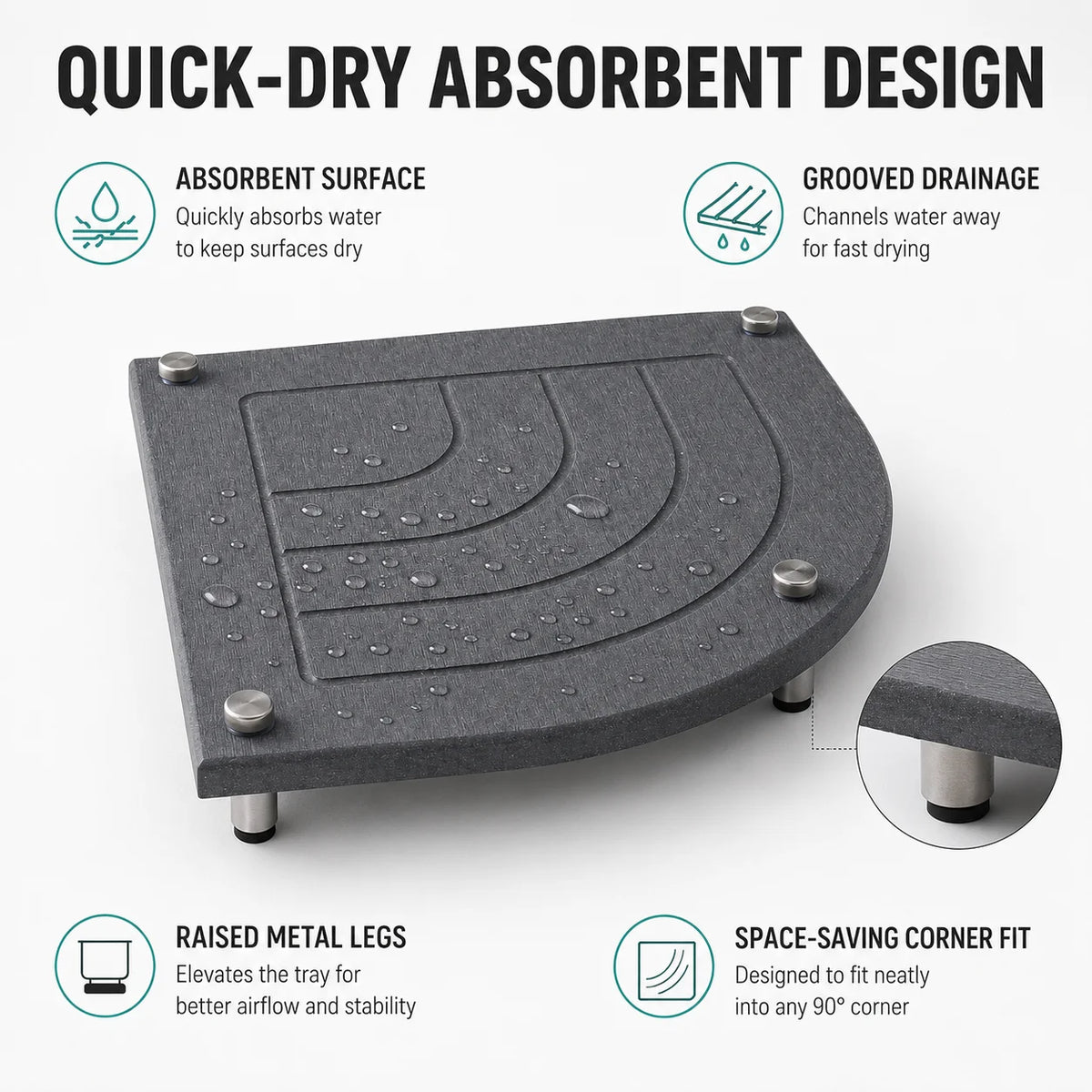 Diatomaceous Earth Corner Sink Caddy – Stone Drying Mat Tray Stone Sink Caddy Axl