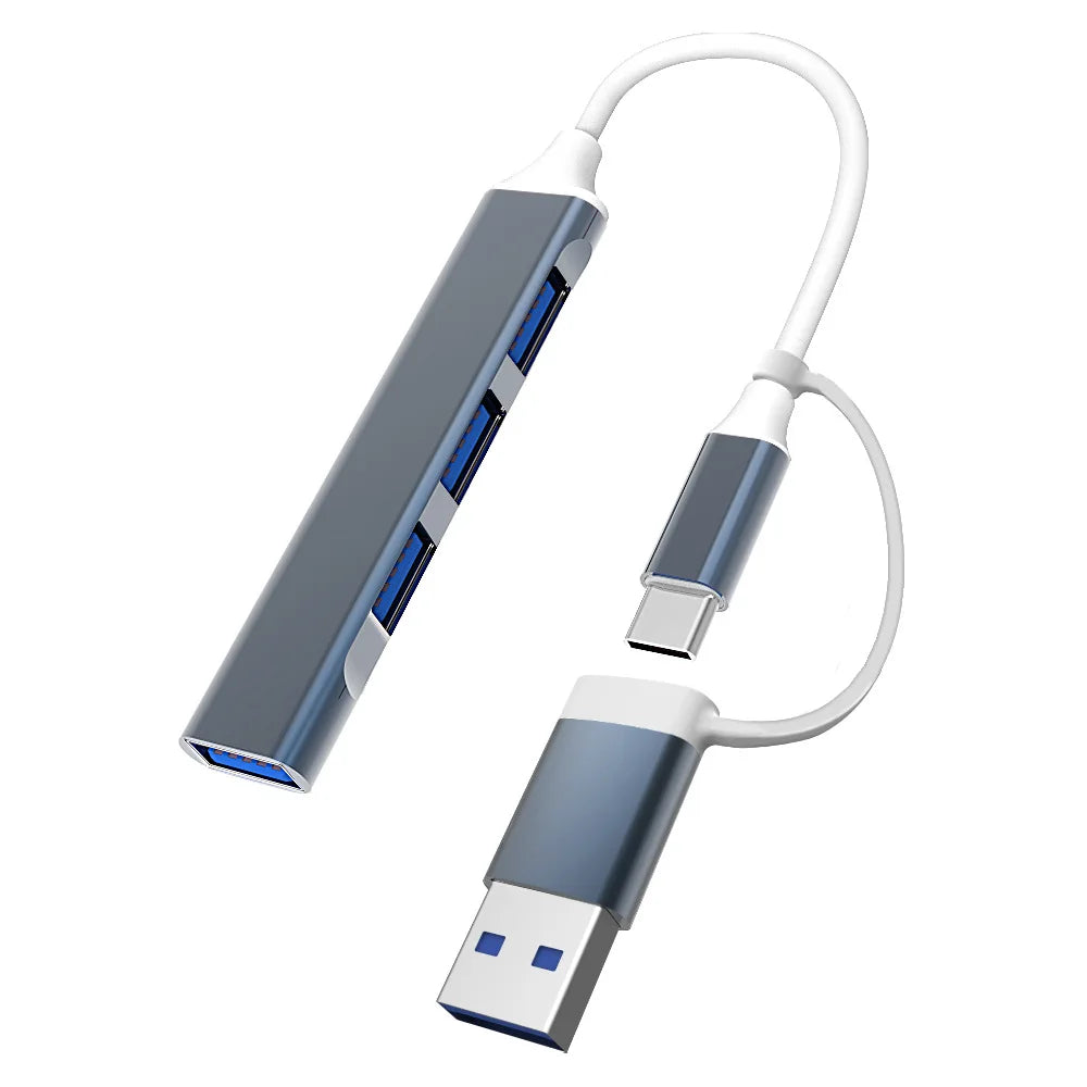 USB-C Hub 4-Port USB 3.0 & 2.0 Aluminum Splitter Adapter USB-C Hub Axl usb gray