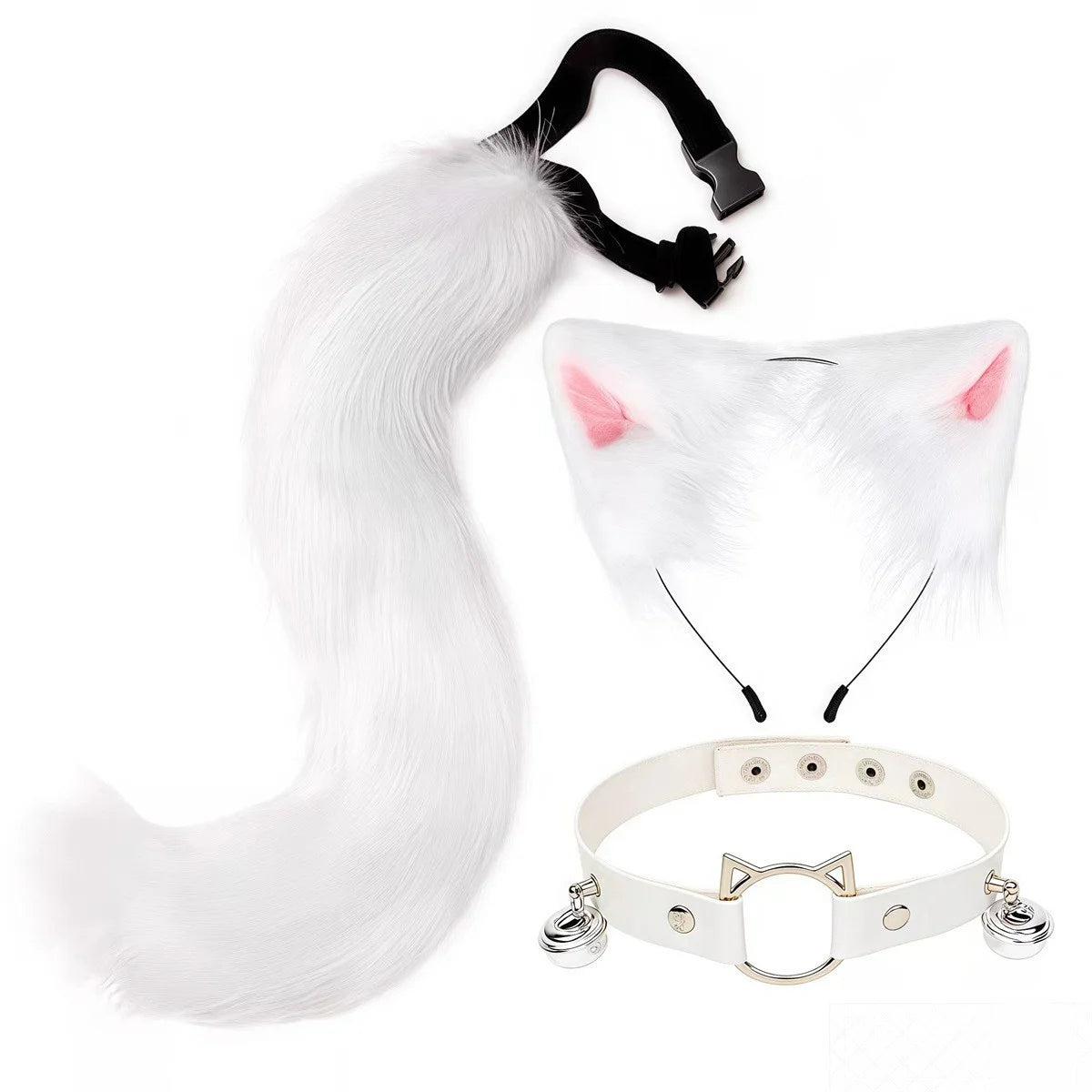 Fox & Cat Plush Tail – Anime Cosplay & Halloween Costume Prop Cosplay Costume Accessory Axl white-A