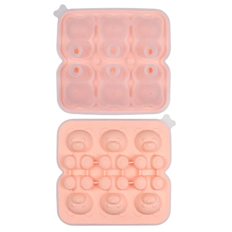 KEMORELA 6-Grid 3D Bear Silicone Ice Cube Mold – Teddy Shape Silicone Ice Cube Mold Axl Light Pink