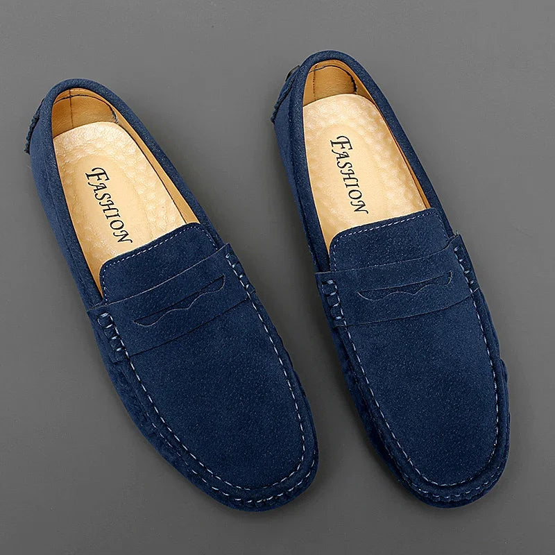 Men's Suede Leather Slip-On Loafers – Casual Flat Shoes Men's Loafers Axl
