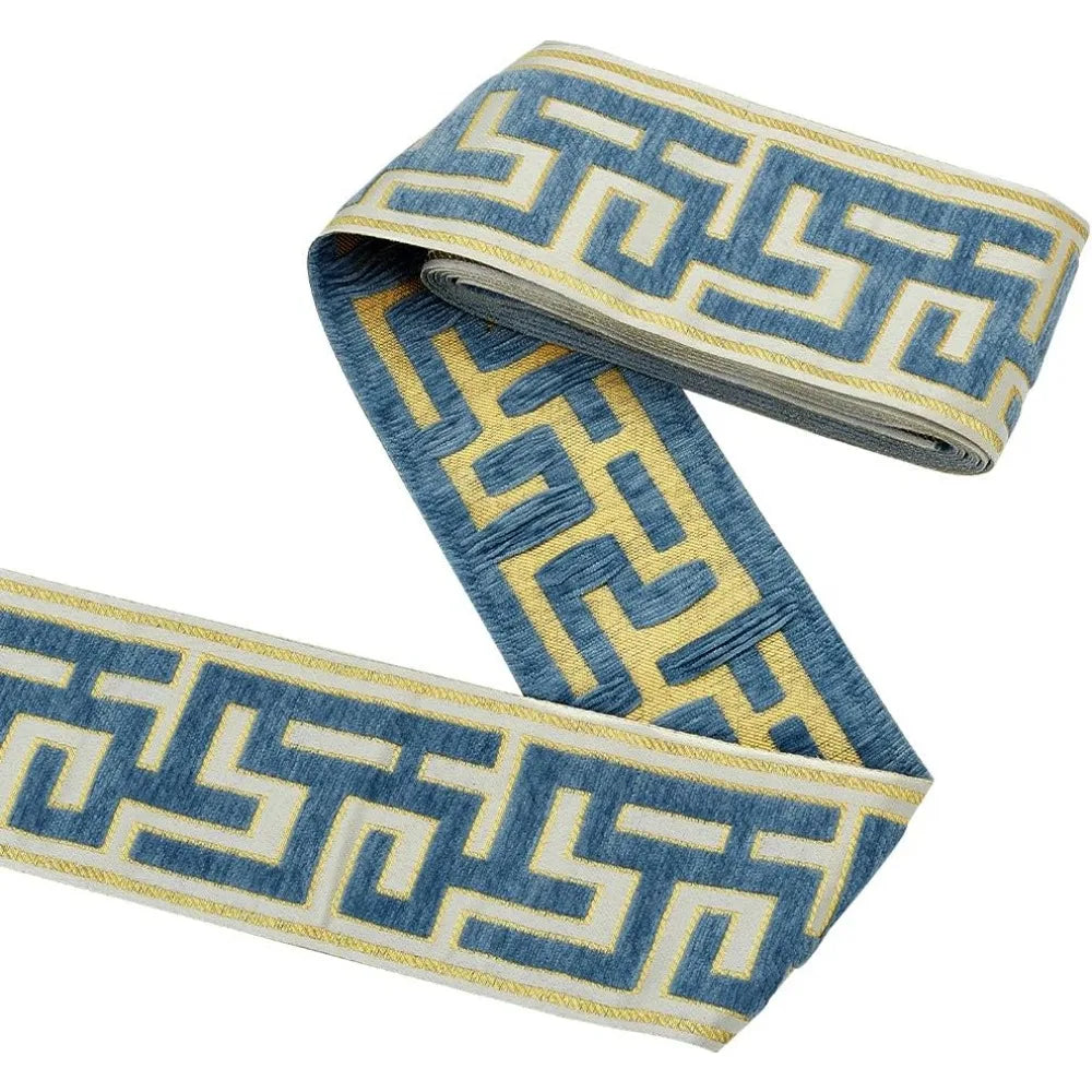 3M Steel Blue Jacquard Chenille Ribbon Trim 3.5 inch Wide Jacquard Ribbon Trim Axl AECH04-18252