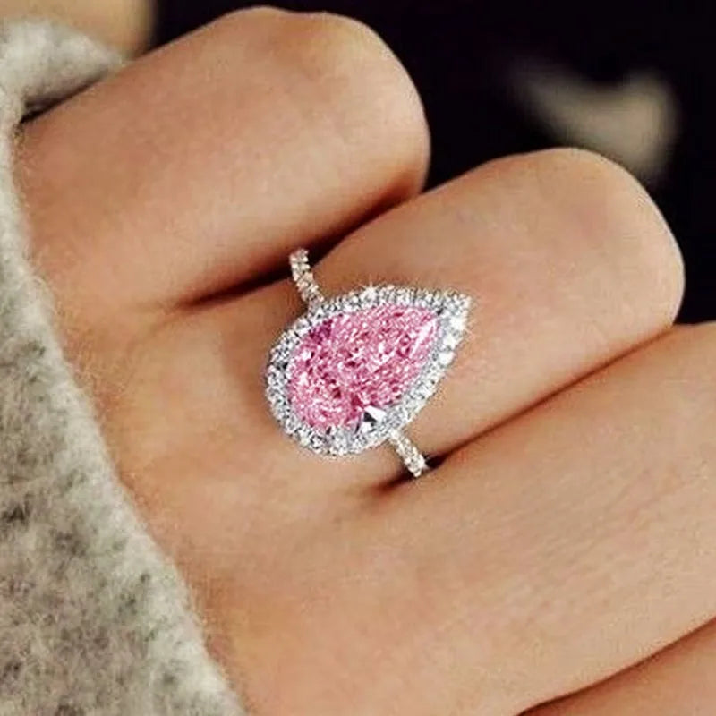 Huitan Waterdrop CZ Ring – Women's Eternity Wedding Band Fashion CZ Ring Axl Q263 5