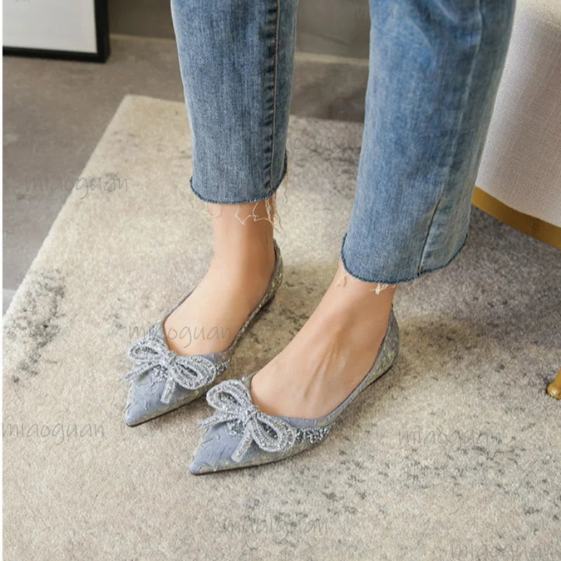 Rhinestone Bow Ballet Flats – Pointed Toe Crystal Women's Shoes Ballet Flats Axl