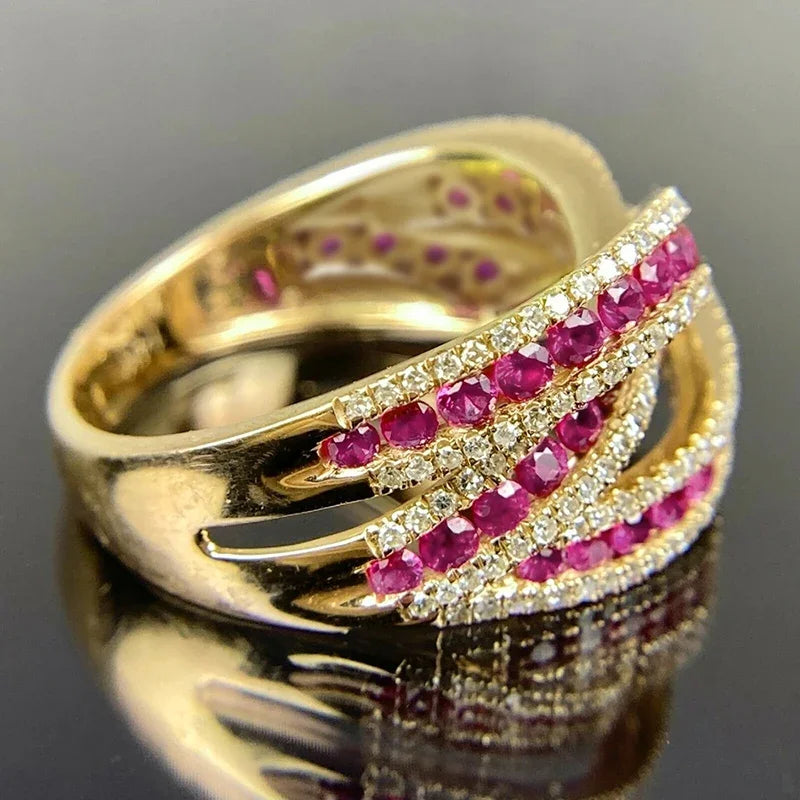 Huitan Rose Red CZ Cross Ring – Women's Wedding Band Fashion Ring Axl