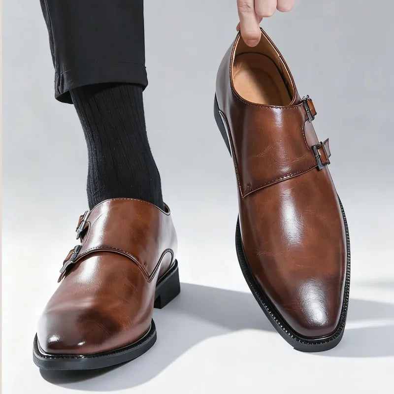 Men's Retro Oxford Dress Shoes – Pointed Toe Buckle Strap Men's Oxford Shoes Axl