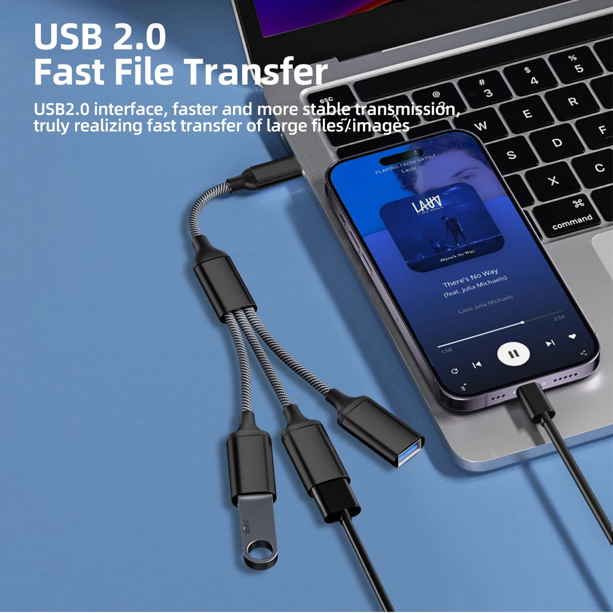 3-in-1 USB-A & Type-C Splitter Cable Hub Adapter 28cm USB Hub Adapter Axl