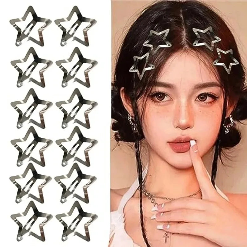 Silver Star Hair Clips – Metal Snap Barrettes for Girls & Women Hair Clip Barrettes Axl