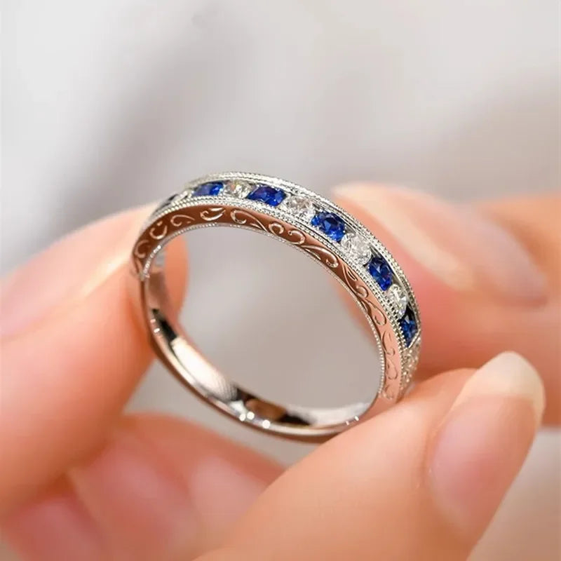 Huitan Blue & White Cubic Zirconia Ring for Women | CZ Band Fashion Ring Axl