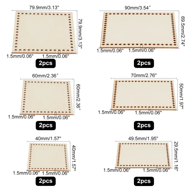 2-Pc Sector Wooden Basket Base | Crochet Bag Bottom 8mm Holes Crochet Basket Base Axl AECH04-05675