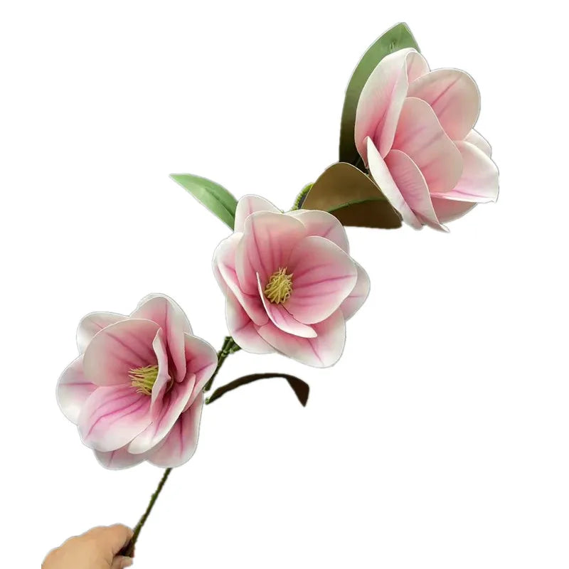 Large Latex Magnolia Artificial Branch – 3 Flower Heads, 78cm Artificial Flower Branch Axl Light Pink