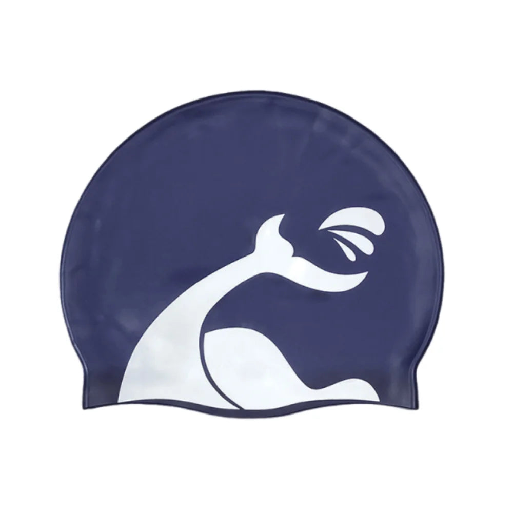 Plus Size Silicone Swim Cap – Printed, Waterproof & Ear Guard Silicone Swim Cap Axl Navy White fishtail