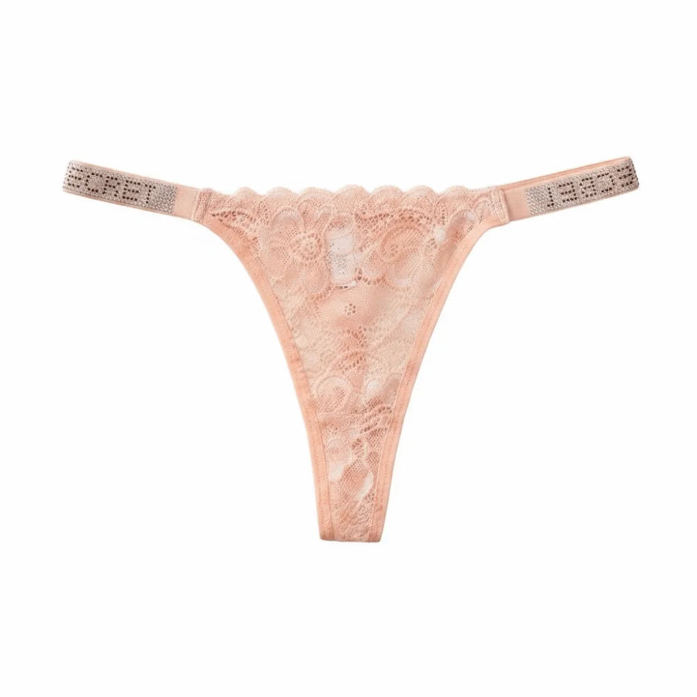 Women's Lace Thong Panties – Seamless Mid-Rise Underwear S–XL Lace Thong Panties Axl Pink 1XL 1pc