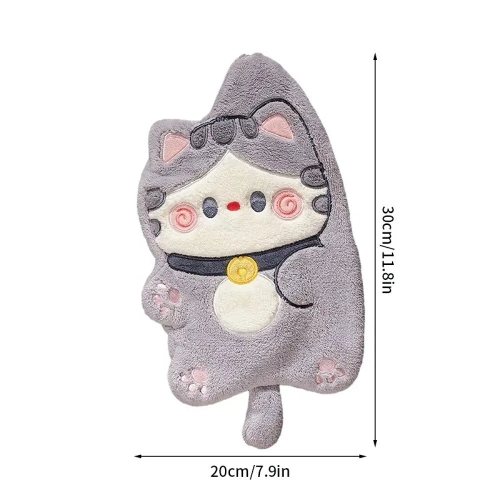 Cartoon Cat Coral Velvet Hand Towel – Quick Dry Kitchen & Bath Hand Towel Axl Grey
