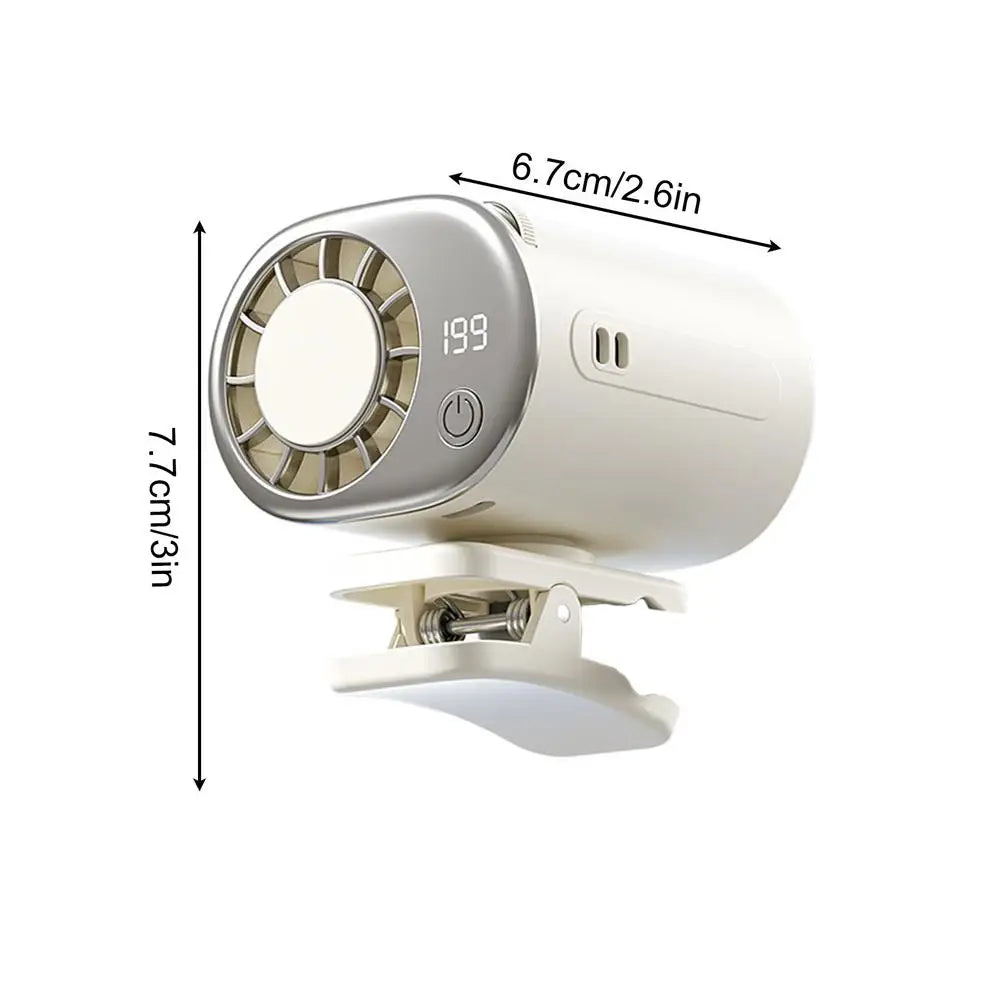 Clip-On Car Fan LED Display 199 Speeds | USB & Type-C Clip-On Car Fan Axl White