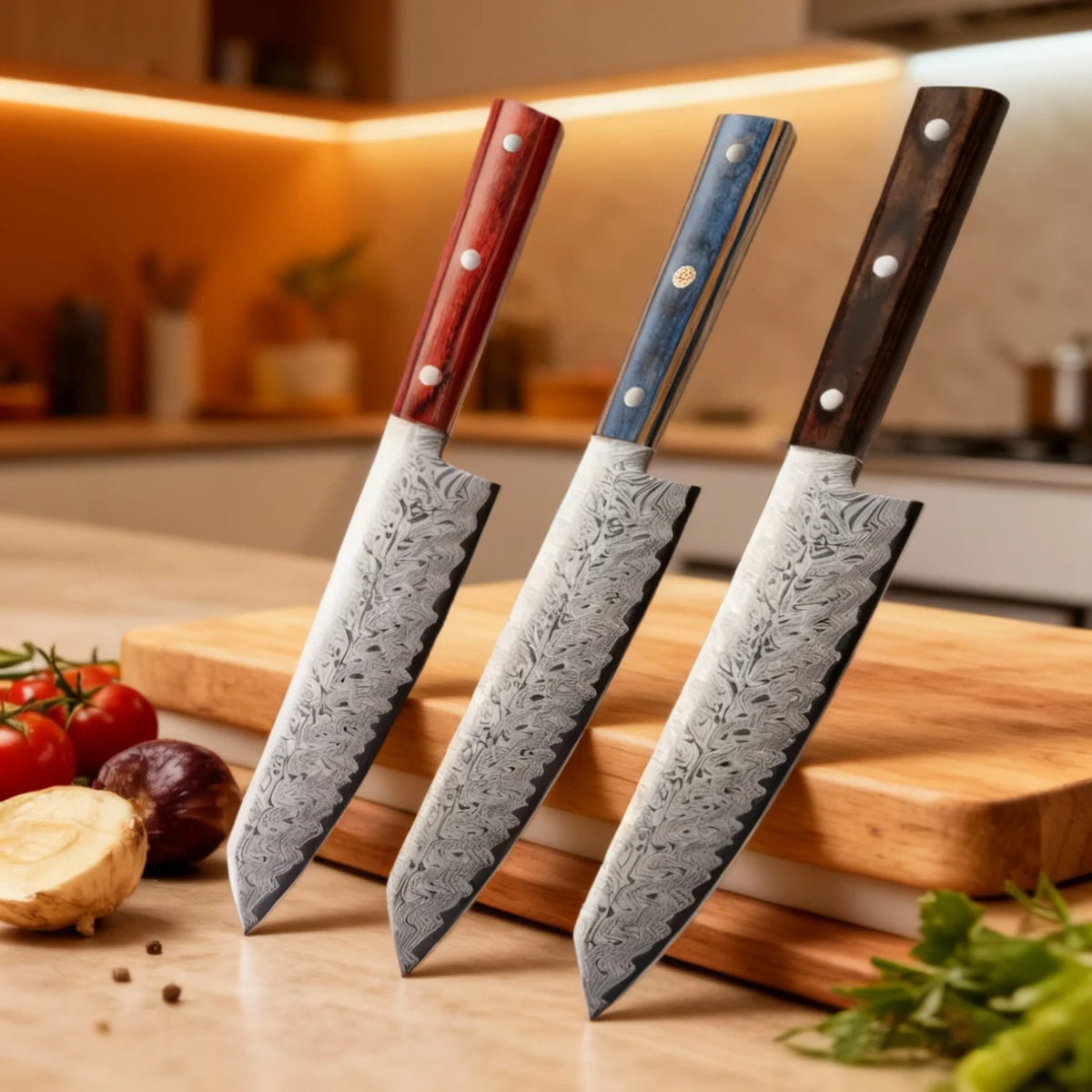 Damascus Pattern Chef's Knife – 20cm Stainless Steel Blade Chef's Kitchen Knife Axl