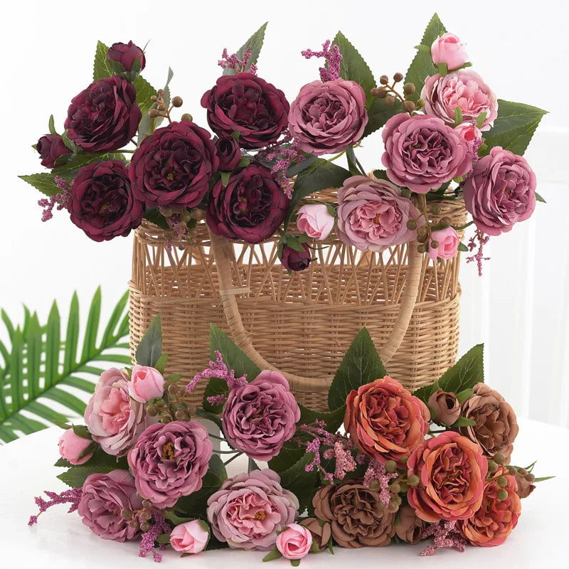 Silk Artificial Roses & Peony Bouquet – Wedding & Home Decor Artificial Flower Bouquet Axl