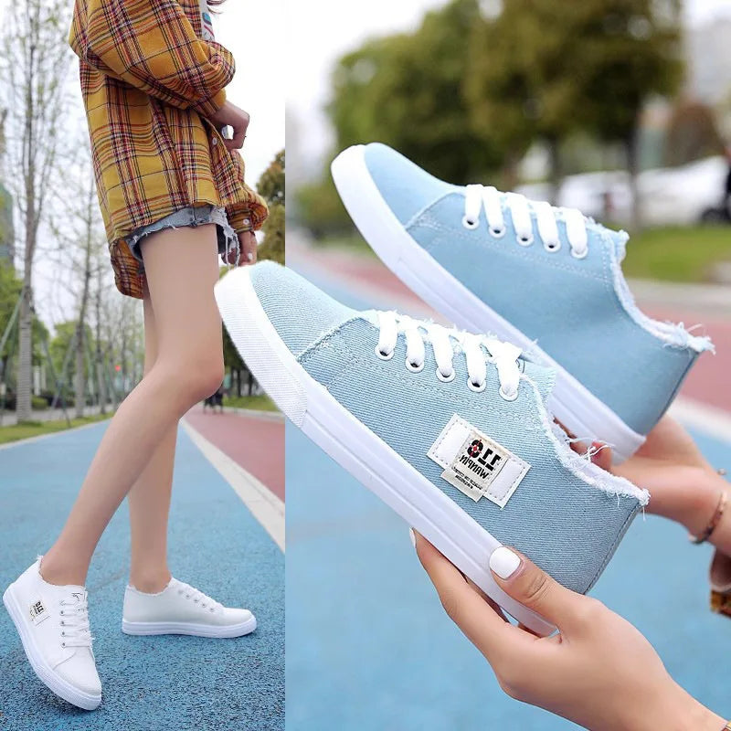 Women's Casual Canvas Sneakers – Lightweight Flat Lace-Up Shoes Canvas Sneakers Axl