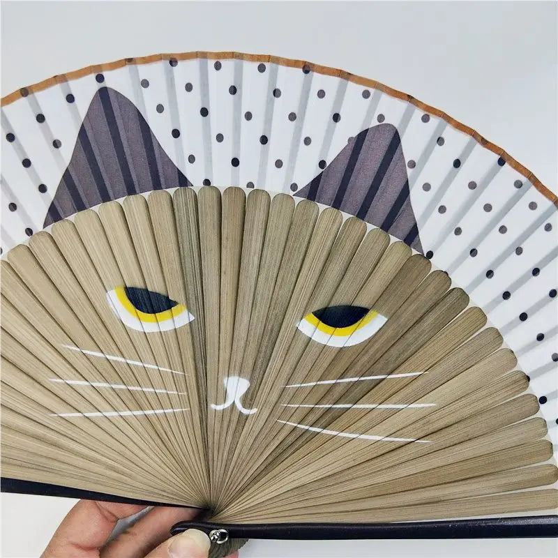 Japanese Silk Folding Hand Fan – Anime Cat Design & Tassel Folding Hand Fan Axl