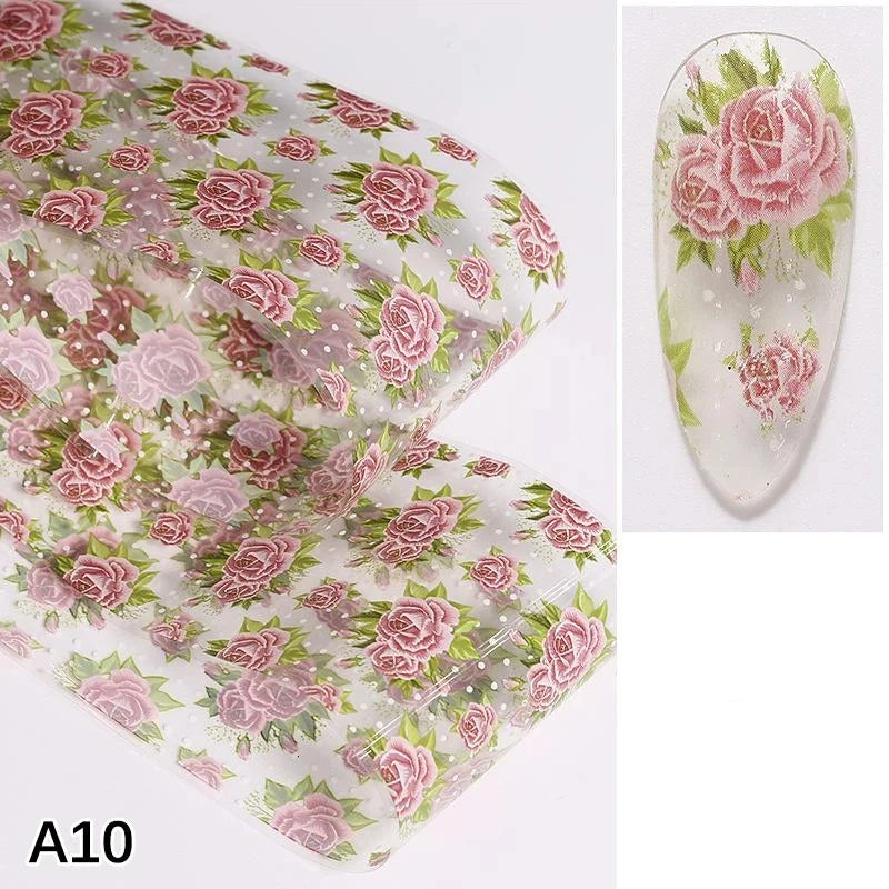 Floral Rose Nail Transfer Foil Stickers – DIY Nail Art Wraps