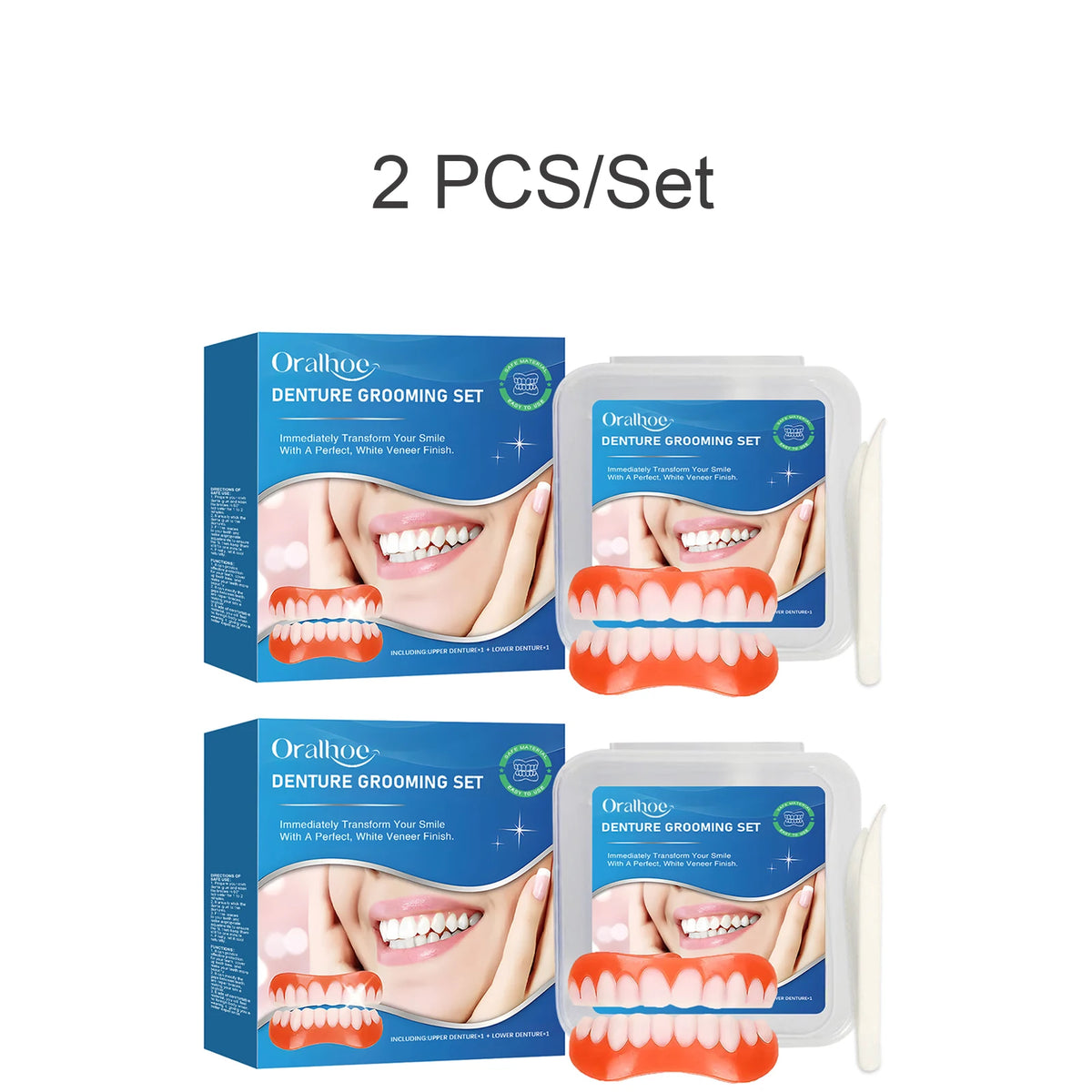 Snap-On Veneer Denture Set – Covers Tooth Gaps, Natural Look Snap-On Dental Veneers Axl 2 PCS