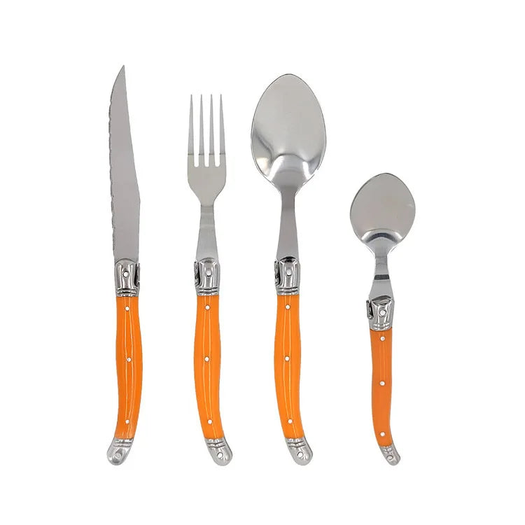 Rainbow Laguiole Cutlery Set 4–24 Pcs | Stainless Steel Flatware Flatware Set Axl 4pcs Orange cutlery