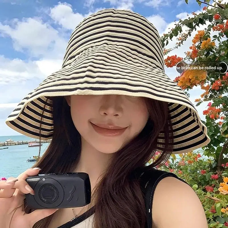 Women's Wide Brim Striped Sun Hat – Lightweight Travel Hat Wide Brim Sun Hat Axl A one size