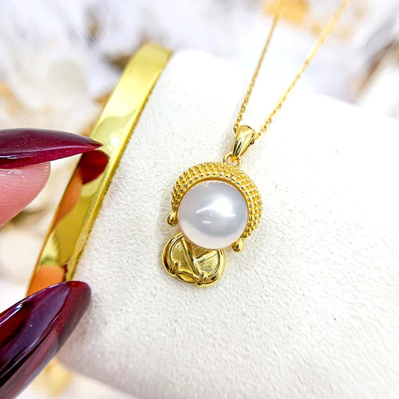 Huitan Buddha Pendant Necklace – Gold & Silver with Pearl Pendant Necklace Axl