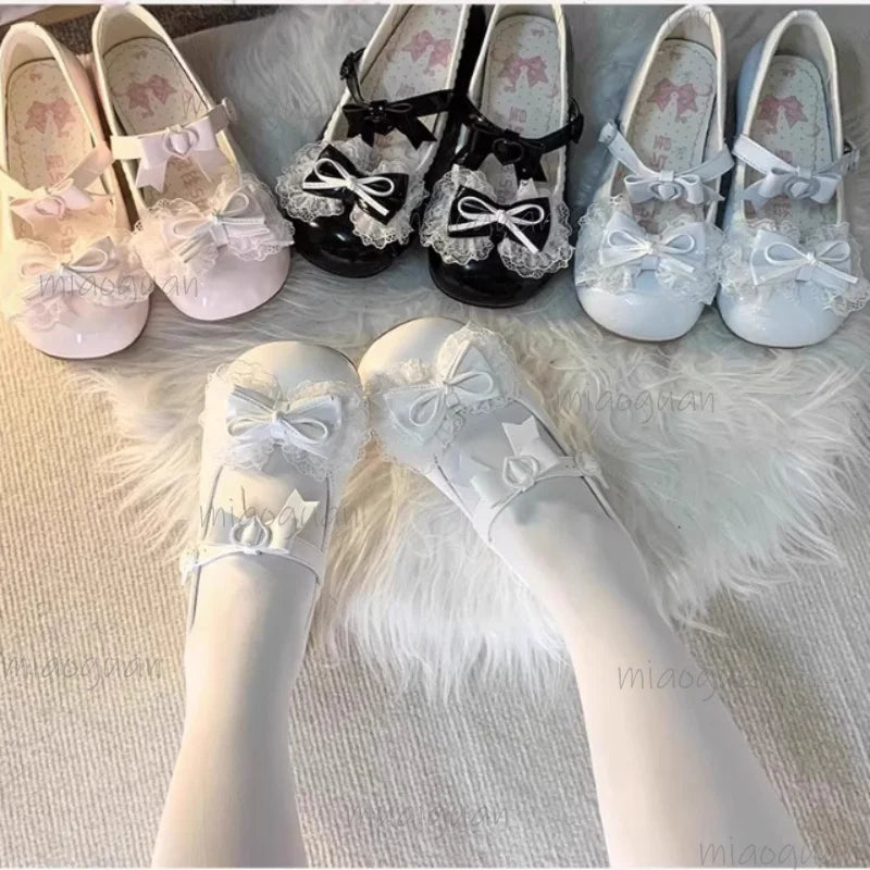 Lolita Lace Bow Mary Jane Flats – Women's Sweet Ballet Shoes Mary Jane Flats Axl