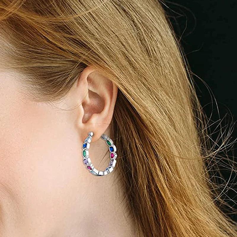 Huitan Cubic Zirconia Hoop Earrings – Multi-Color Women's Fashion Hoop Drop Earrings Axl