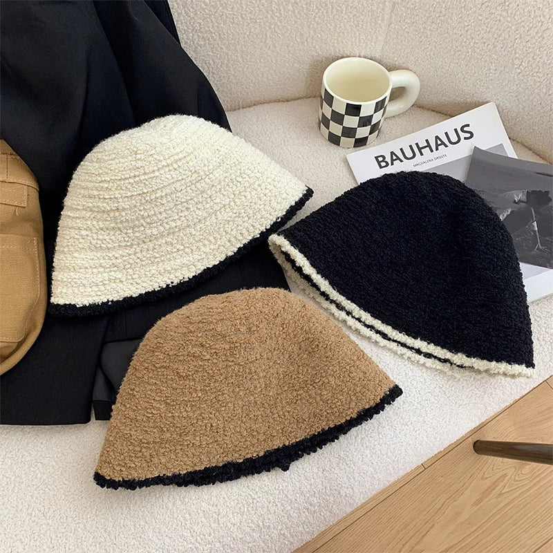 Women's Colorblock Knit Bucket Hat – Fleece Lined Winter Beanie Knit Bucket Hat Axl