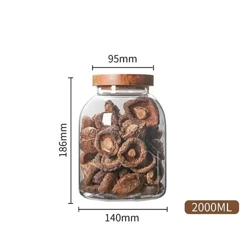 Large Glass Coffee Bean Storage Jar with Sealed Wooden Lid Glass Storage Jar Axl 2000ML