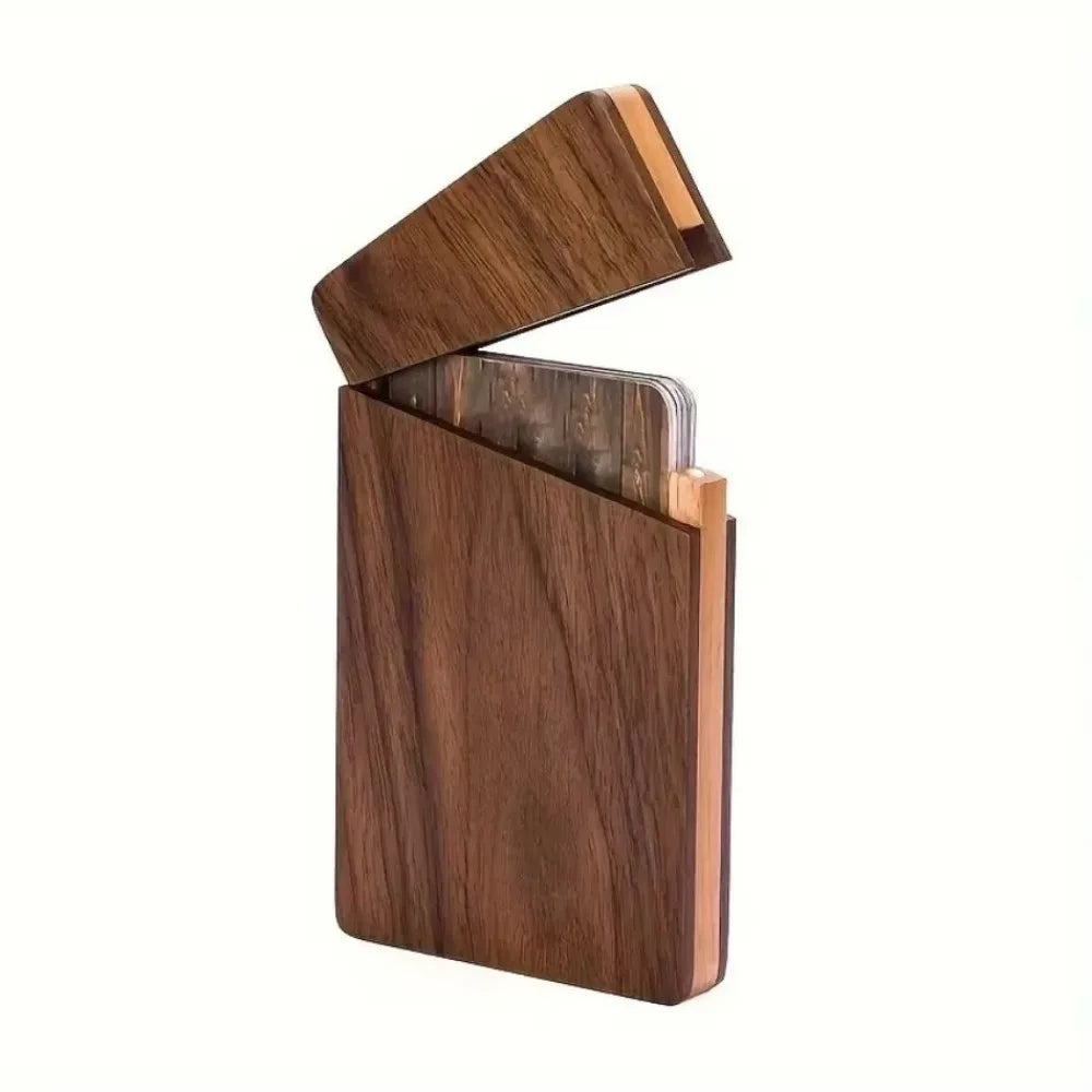 Black Walnut Wood Business Card Holder – Magnetic Closure Business Card Holder Axl